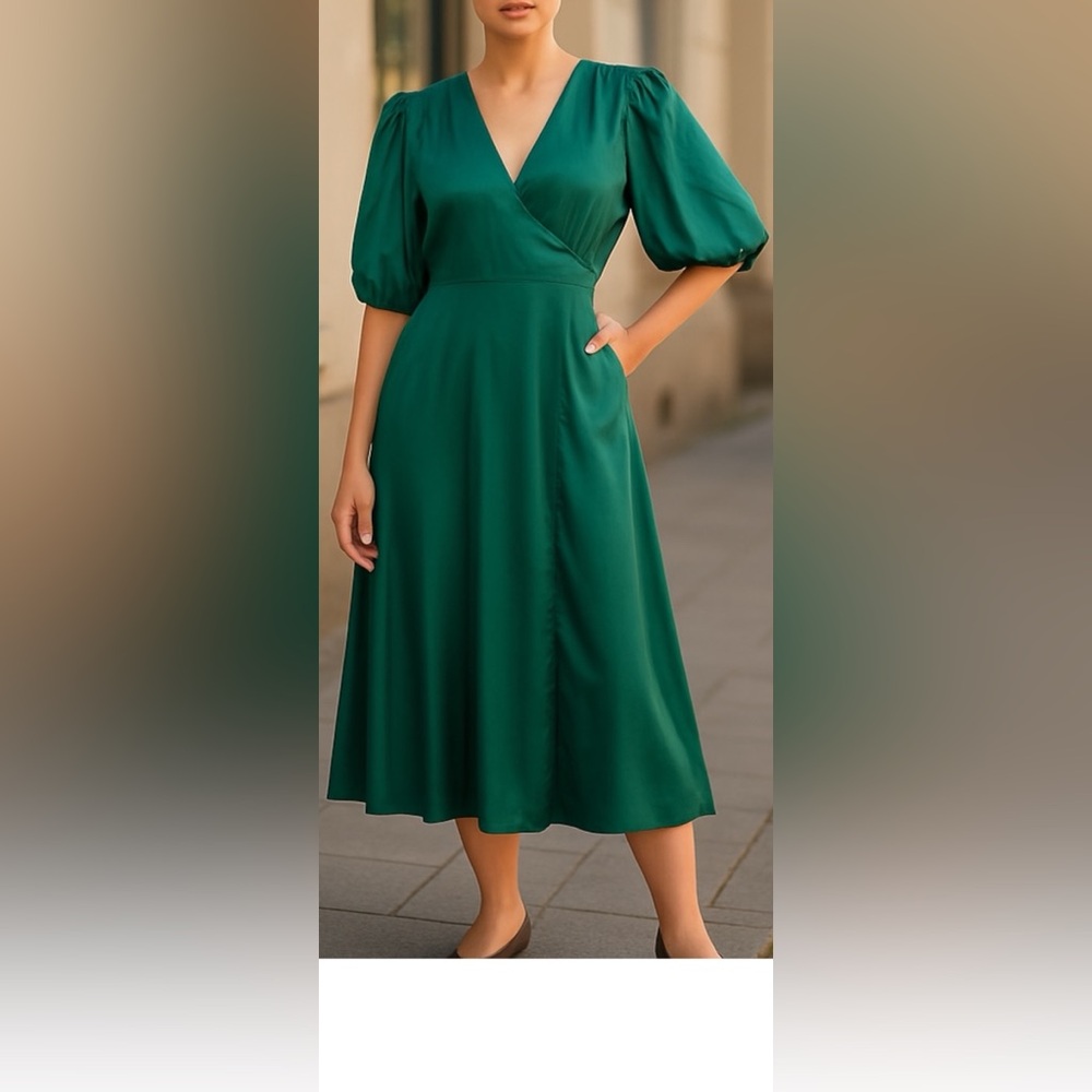 Alexia Admor Green Puff Sleeve Sundress